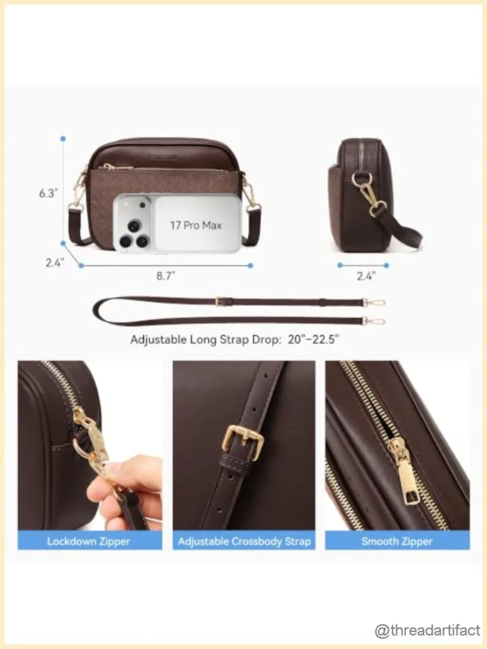 Small RFID Crossbody Bag Suede Vegan Leather Detachable Strap